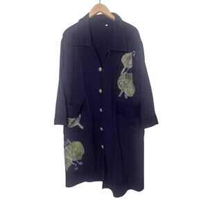 Vintage Focus Dress Duster Leaf Print Women’s Medium Large Blue Wearable Art